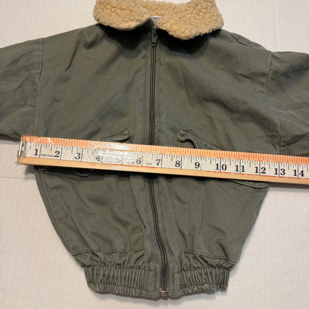 VTG Cherokee Kids Flight Bomber Jacket Olive Green Sherpa Collar Size 5 USA - Picture 6 of 8